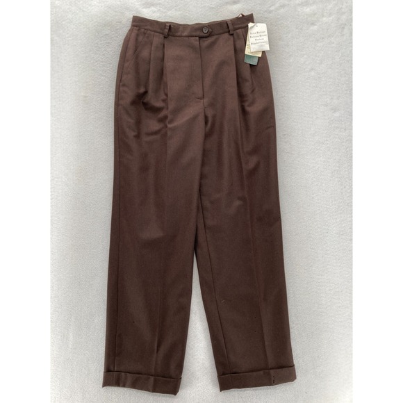 Vintage Lauren Ralph Lauren Dress Pants Women's 10P Brown Wool Pleated Trouser - Picture 1 of 16